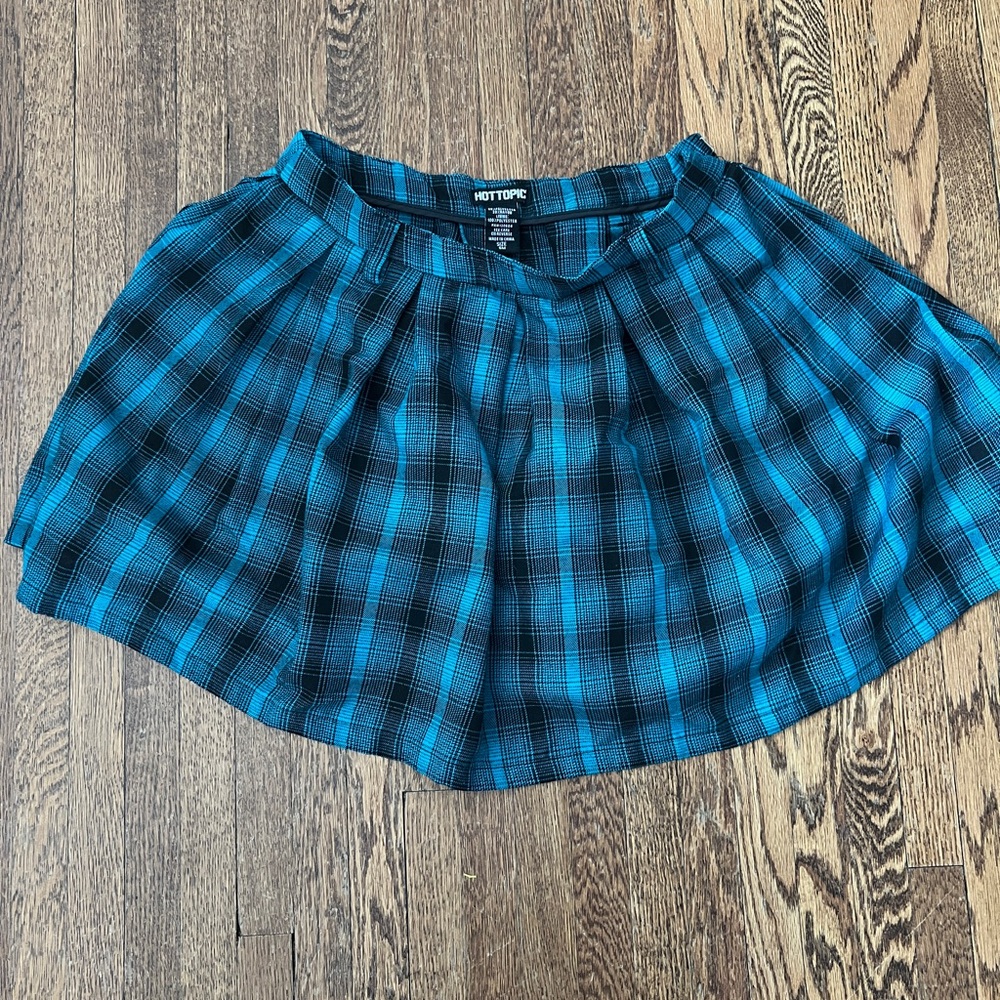 Hot Topic Size Small/Medium Teal Black Pleated Plaid Mini Skirt Goth Punk Grunge